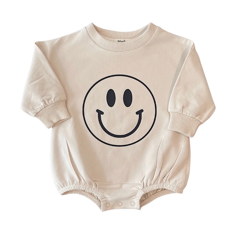OAT | Blush Lotus “SMILEY FACE” Baby Organic Bubble Sweater Romper